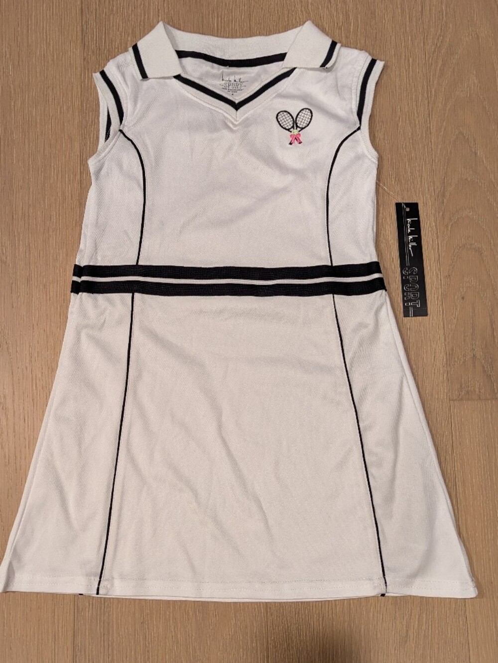 Kids White Tennis Dress with Black Trim